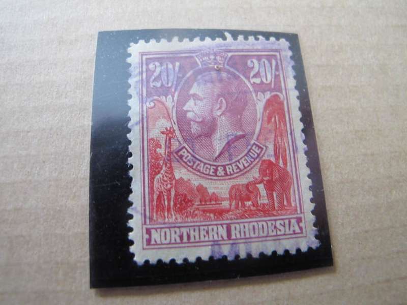 Northern Rhodesia - 1925 - 20/- Carmine Red and Rose Purple Used as a Revenue Stamp